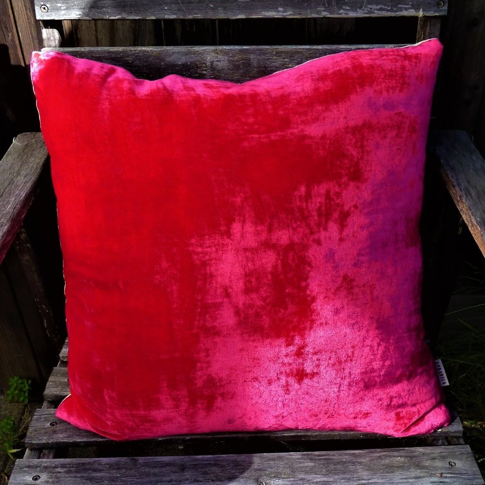 Handmade, Boho Pink Silk Velvet Pillow.19"X19"